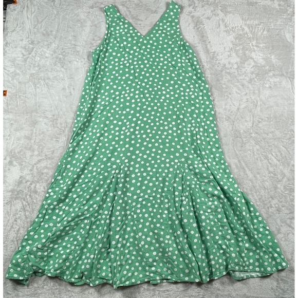 Loft Petites Green Polka Dot V-Neck Sleeveless Maxi Dress Women's MP - Picture 2 of 5
